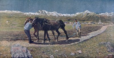 Contadini che arano un campo nel nord Italia, illustrazione dalla rivista 